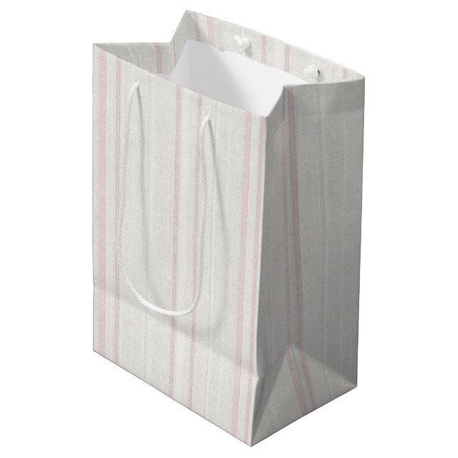 Pink Stone White Stripes Wedding Bridal Shower Medium Gift Bag (Front Angled)