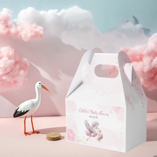 Pink Stork and Cloud Girl Baby Shower Favor Box  (Creator Uploaded)