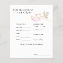 Pink Stork Baby Advice and Predictions Card