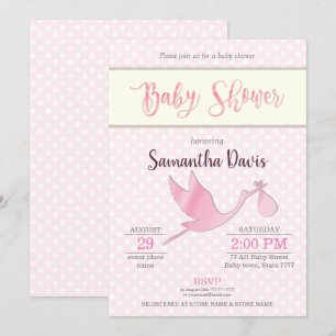 Pink Stork Baby Girl Baby Shower Invitation