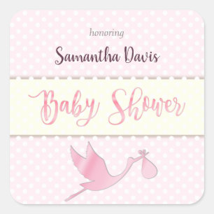 Pink Stork Baby Girl Baby Shower Square Sticker
