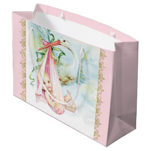 Pink Stork Baby Girl Large Gift Bag