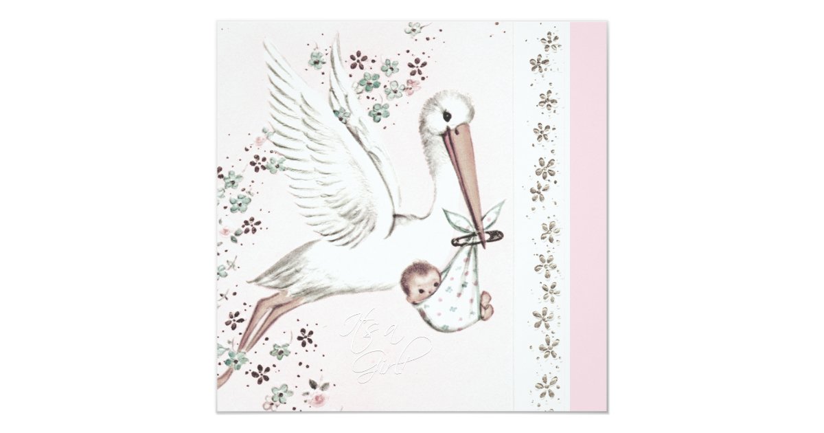 Pink Stork Baby Girl Shower Invitation Zazzle Com