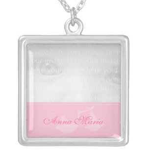 Pink Stork Baby Photo Silver Necklace