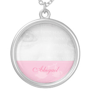 Pink Stork Baby Photo Silver Necklace