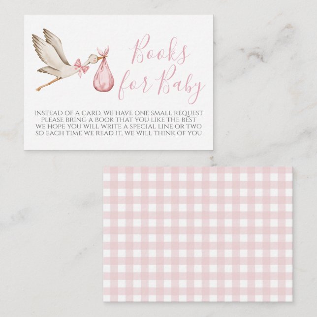 Pink Stork Baby Shower Book Request Card (Front/Back)