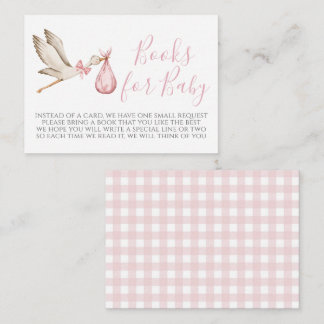 Pink Stork Baby Shower Book Request Card