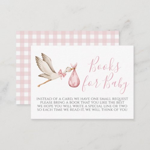 Pink Stork Baby Shower Book Request Card