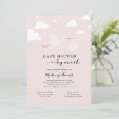 Pink Stork Baby Shower by Mail Invitation (Standing Front)