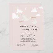 Pink Stork Baby Shower by Mail Invitation (Front/Back)