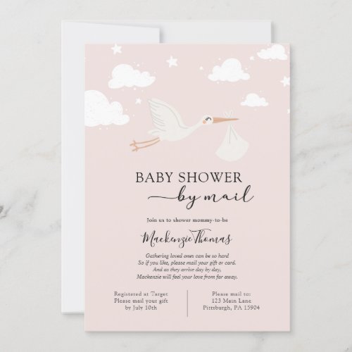 Pink Stork Baby Shower by Mail Invitation