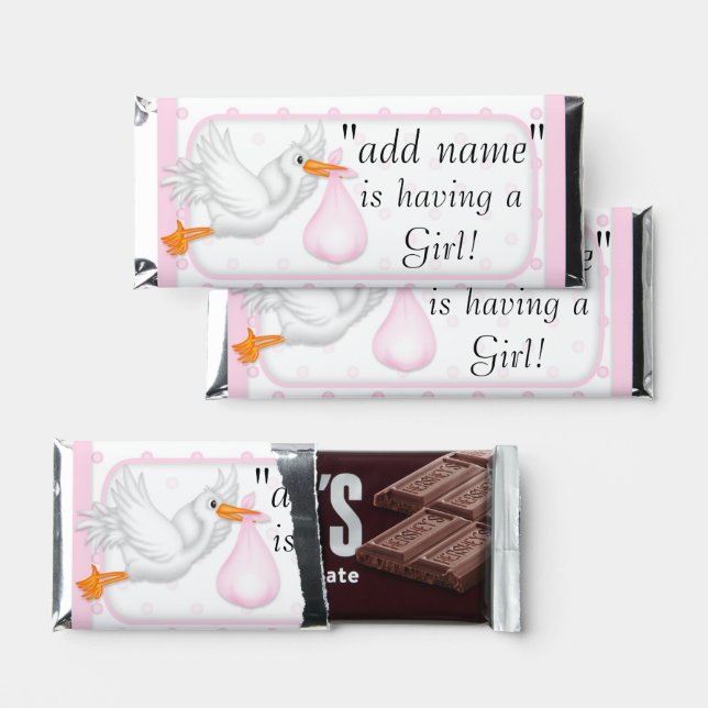 Pink Stork Baby Shower Candy Bar Wrapper Favor (Front)