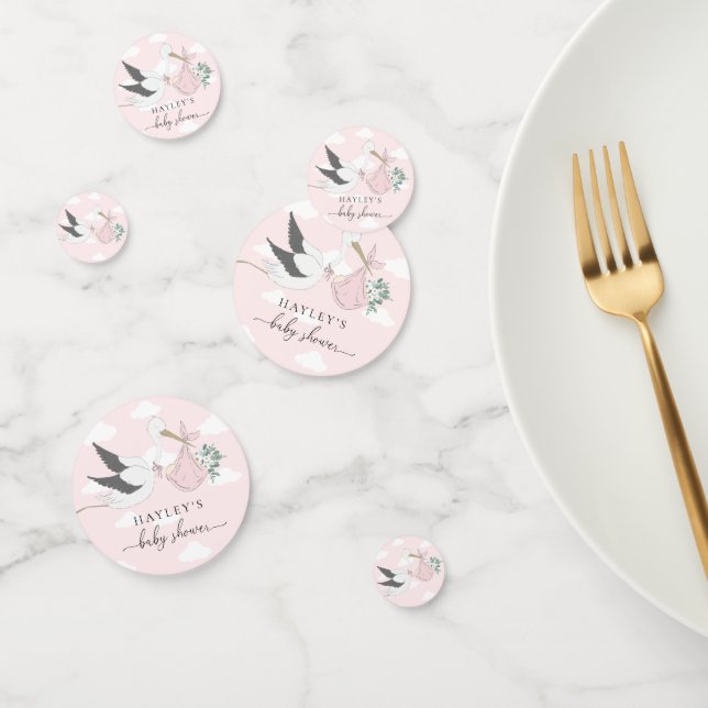 Pink Stork Baby Shower Confetti (Group)