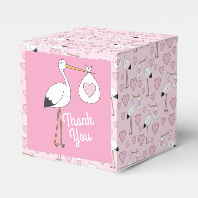 Pink Stork Baby Shower Favor Boxes (Front Side)