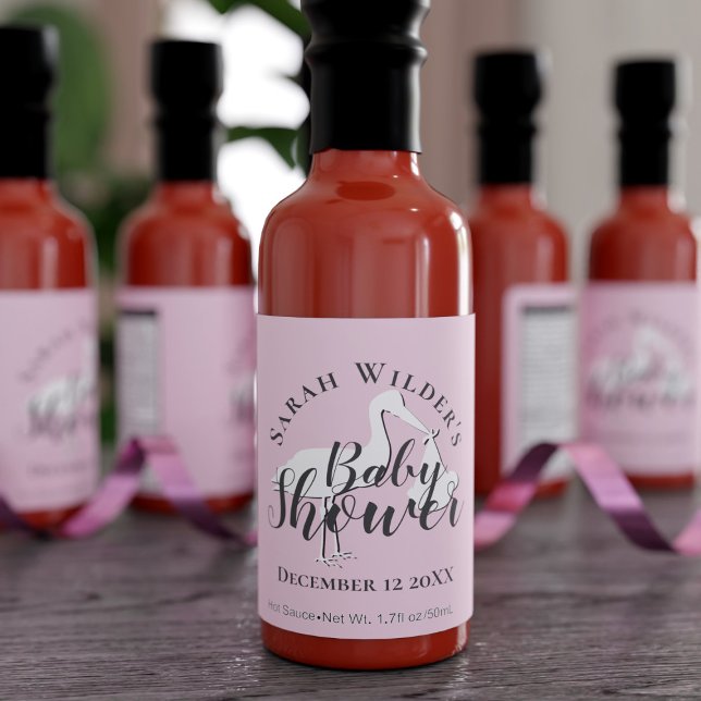 Pink Stork Baby Shower Favor Hot Sauces (Hot sauce favors for your baby shower. You can easily change the pink to blue if needed. )
