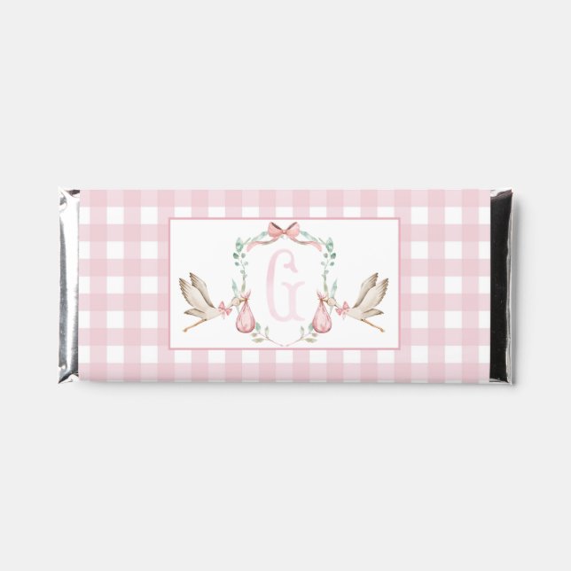 Pink Stork Baby Shower  Hershey Bar Favors (Front)