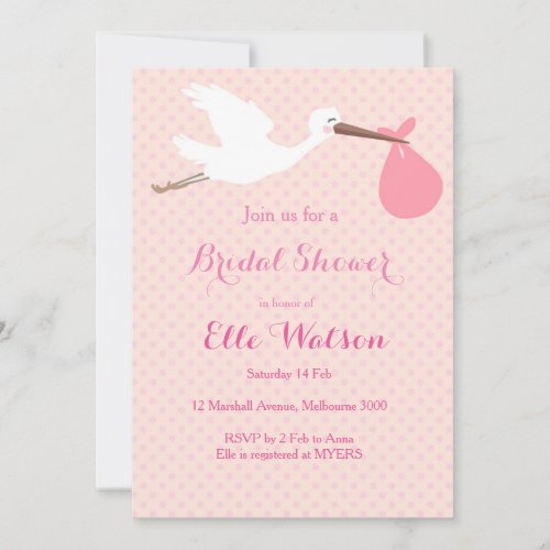 Pink Stork Baby Shower Invitation