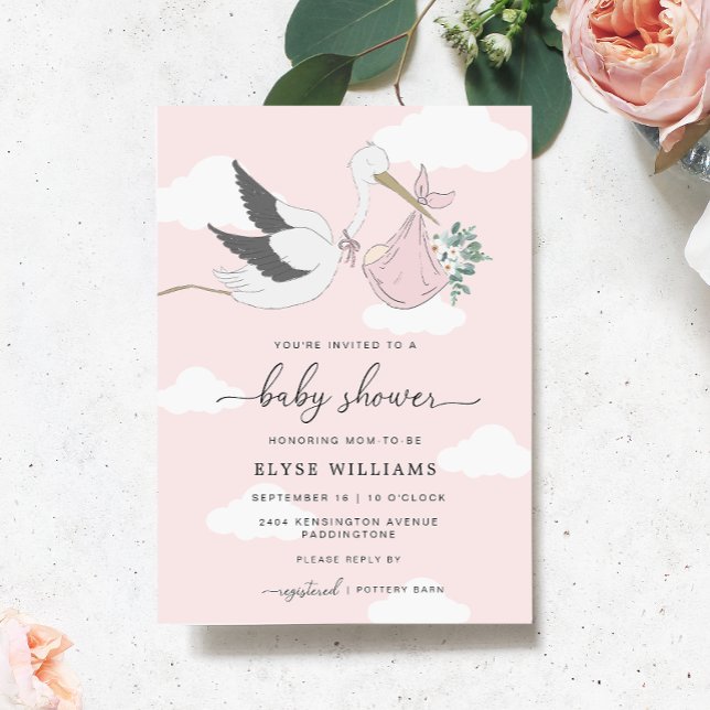 Pink Stork Baby Shower Invitation (Pink Stork Baby Shower Invitation )
