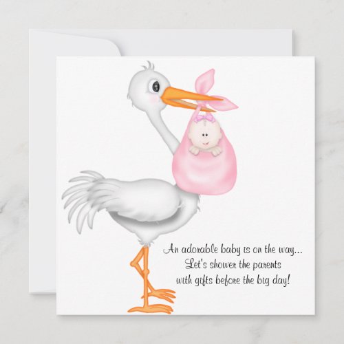 Pink Stork Baby Shower Invitation Baby Girl