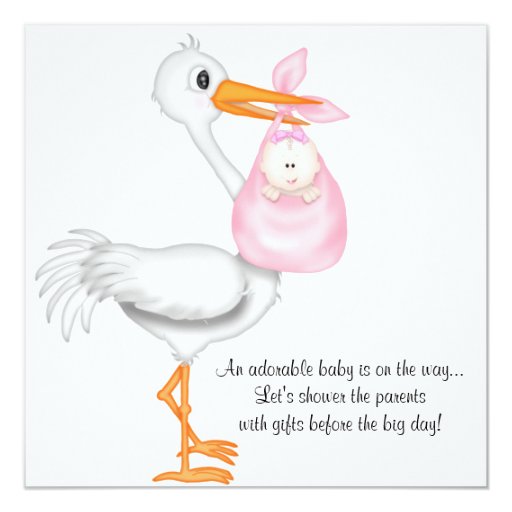 Pink Stork Baby Shower Invitation Baby Girl | Zazzle