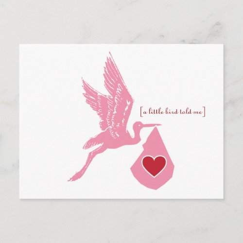 Pink Stork Baby Shower Invitation Postcard