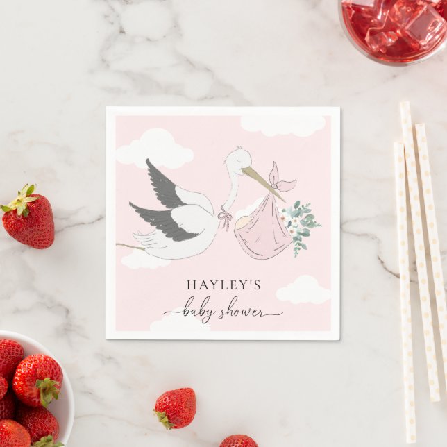 Pink Stork Baby Shower Napkins (Insitu)