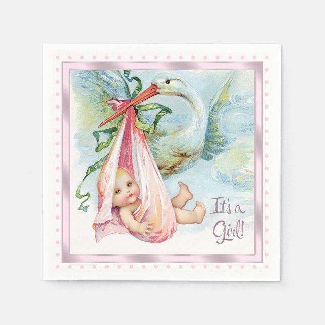 Pink Stork Baby Shower Napkins (Front)