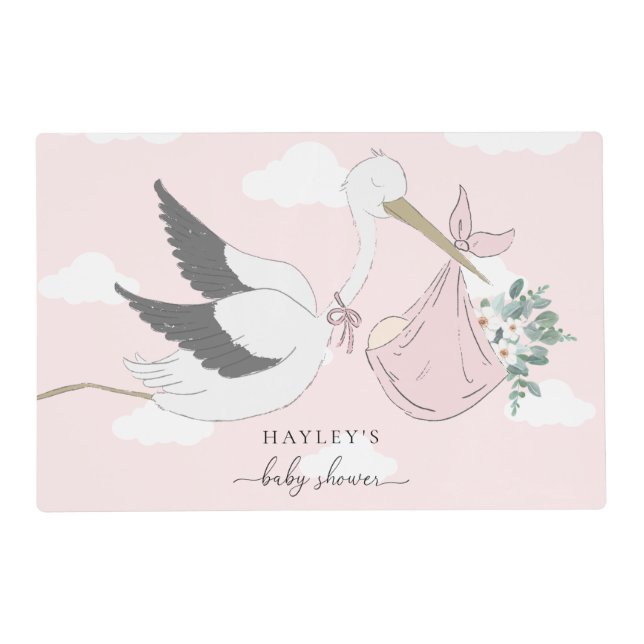 Pink Stork Baby Shower Placemat (Front)