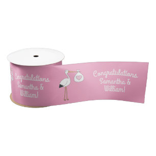 Pink Stork Baby Shower Satin Ribbon