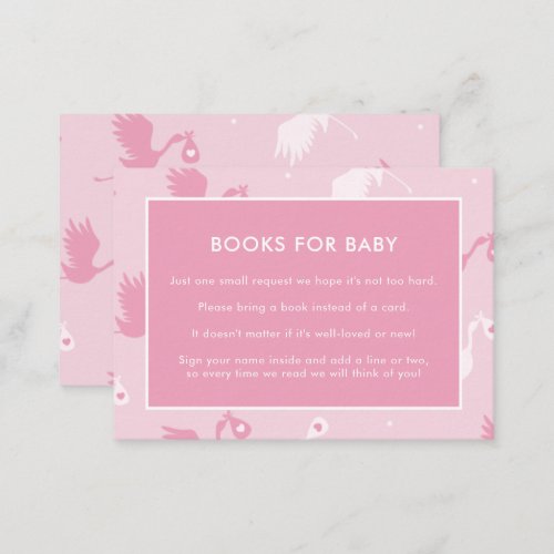 Pink Stork Bird Delivery Books for Baby Request Enclosure Card