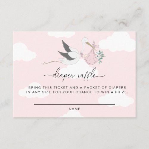 Pink Stork Diaper Raffle Ticket Insert Card