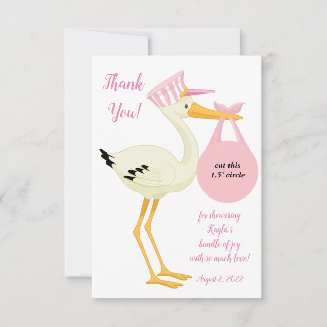 Pink Stork EOS lip balm baby shower favor card (Front)