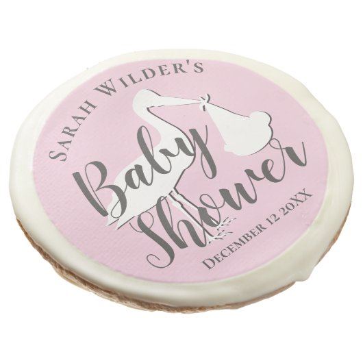 Pink Stork Girl Baby Shower Sugar Cookies (Angled)