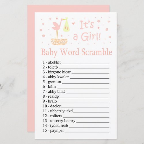 Pink Stork nest Baby word scramble game