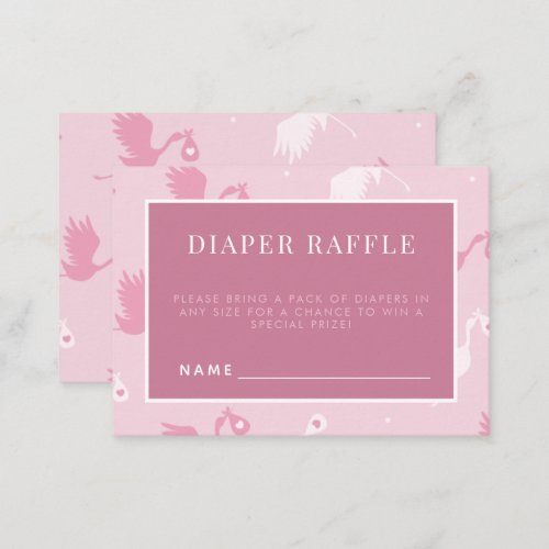 Pink Stork Pattern Girl Baby Shower Diaper Raffle Enclosure Card