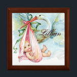 Pink Stork Vintage Baby Jewelry Box<br><div class="desc">Elegant teal blue and pink stork with baby jewelry gift box. This vintage baby jewelry box is easily customized with baby's name or other text by simply choosing the "Customize it!" button to begin. 



 


 
 



 







 


com</div>