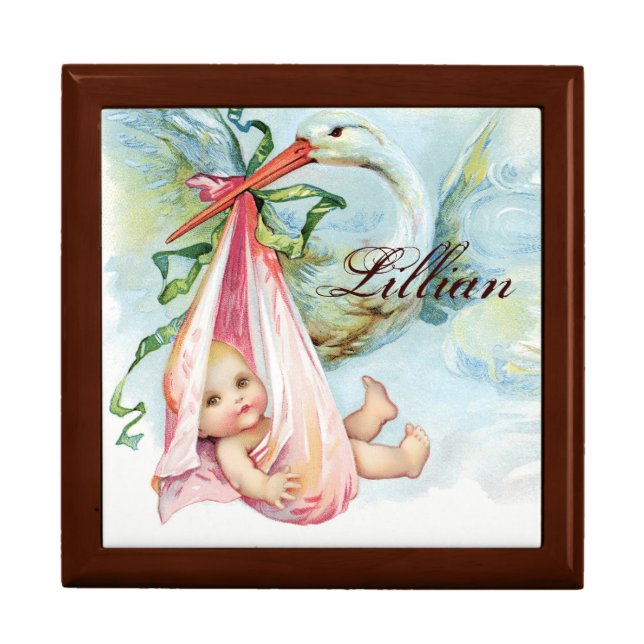 Pink Stork Vintage Baby Jewelry Box (Front)