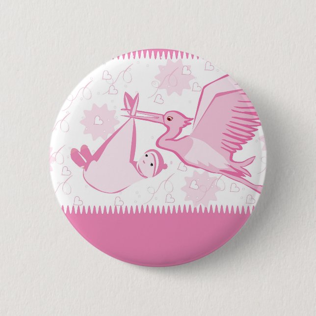 Pink Stork with Baby Button (Front)
