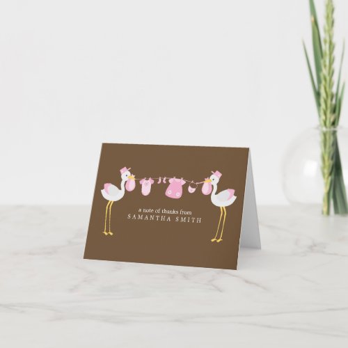 Pink Storks Girl Baby Shower Thank You Notes