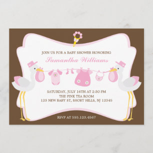 Pink Storks Special Delivery Baby Shower Invitation