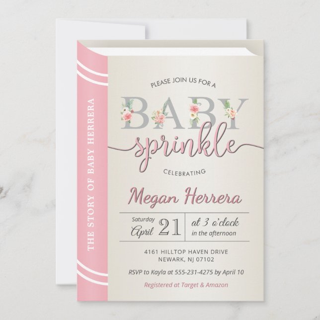 Pink Storybook Book Library Baby Girl Sprinkle Invitation (Front)