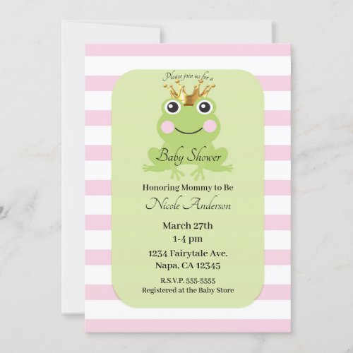 Pink Storybook Fairy Tale Frog Prince Baby Shower Invitation