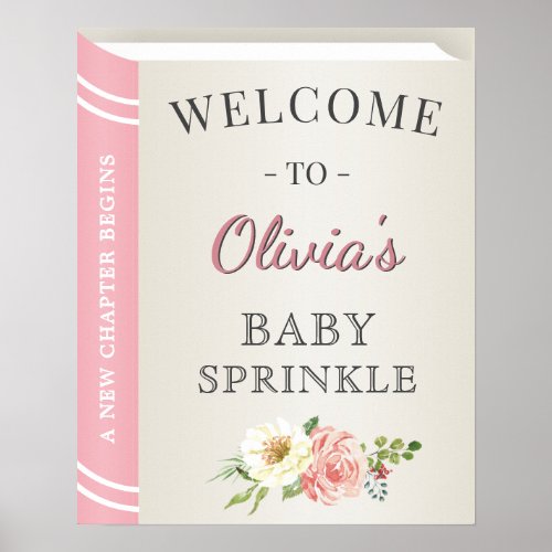 Pink Storybook Library Baby Girl Sprinkle Welcome Poster