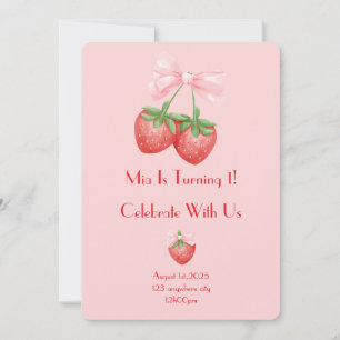 Pink strawberries birthday  invitation