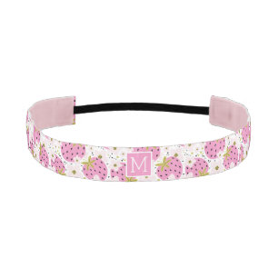 Pink Strawberries Custom Monogram Athletic Headband