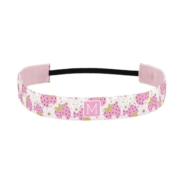 Pink Strawberries Custom Monogram Athletic Headband (Front)