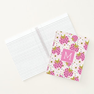 Pink Strawberries Custom Monogram Notebook