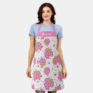 Pink Strawberries Custom Name Apron