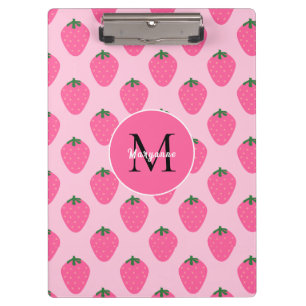 Pink Strawberries, cute customized Clipboard