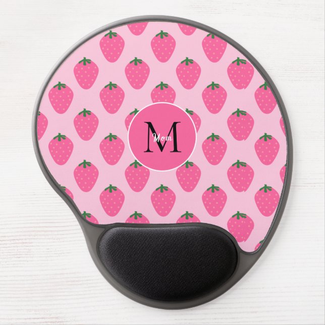 Pink Strawberries, cute customized Gel Mouse Pad (Front)